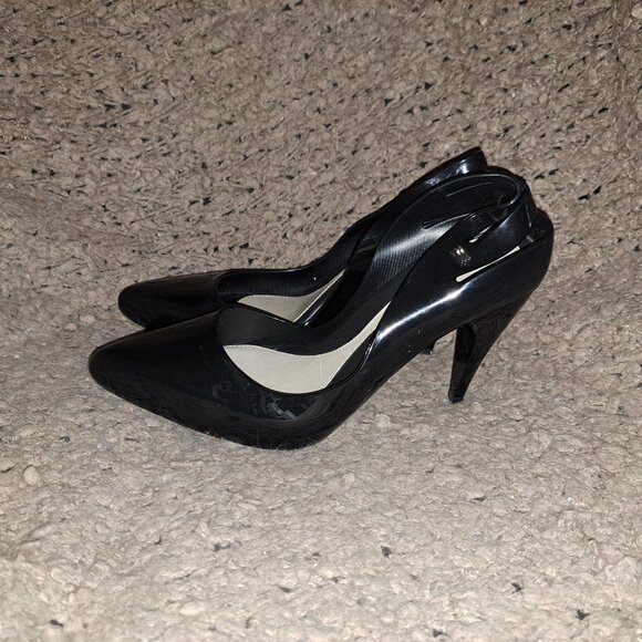MELISSA-Classic Heel-Stiletto Cut Out Slingback-Black Pointed Toe-Sz 9-Near Mint - Picture 2 of 8